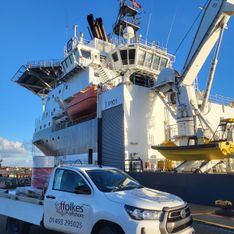 Ffolkes Offshore vehicle with ship in background